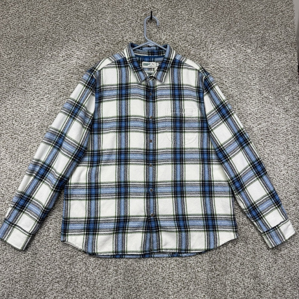 Wellen Shirt Jacket Mens Size XXL 2XL Blue White Plaid Button Up Shacket Flannel